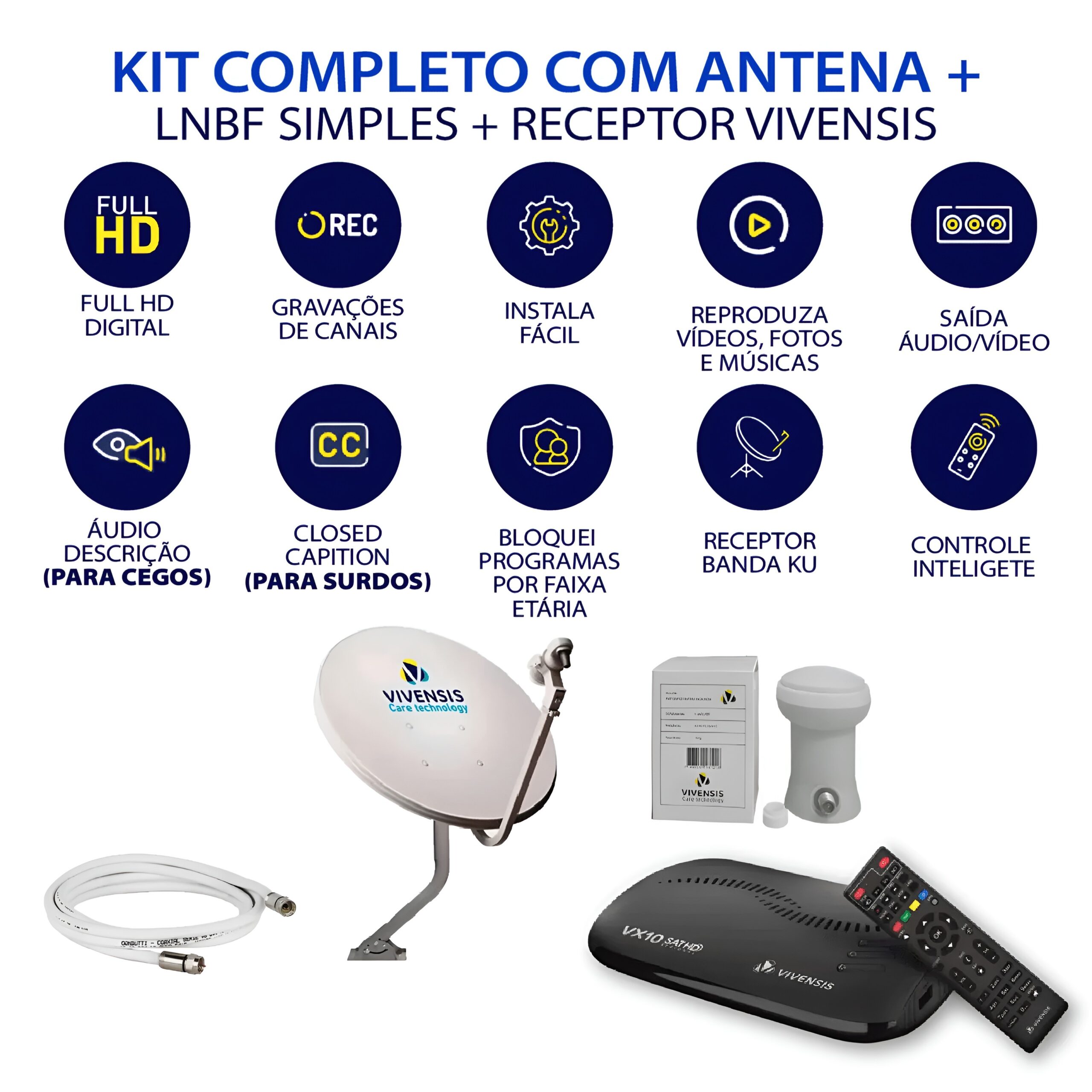 Kit Antena Parabólica Vivensis Canais Abertos Hd 100% Livres - Image 2